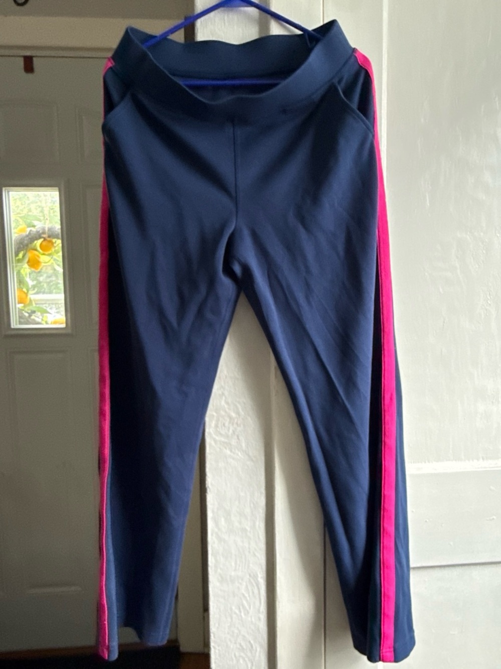 Lilly Pulitzer Navy Joggers with Bright Pink Side Stripes
